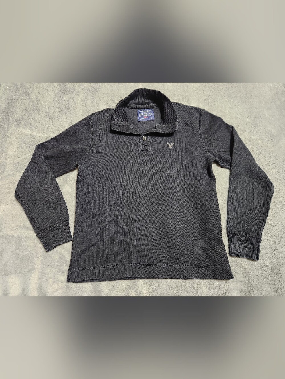 American Eagle Grey Thermal Mock Neck Henley Shirt Small